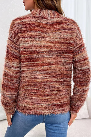 Fuzzy Striped Button Front Cardigan Sweater option 7