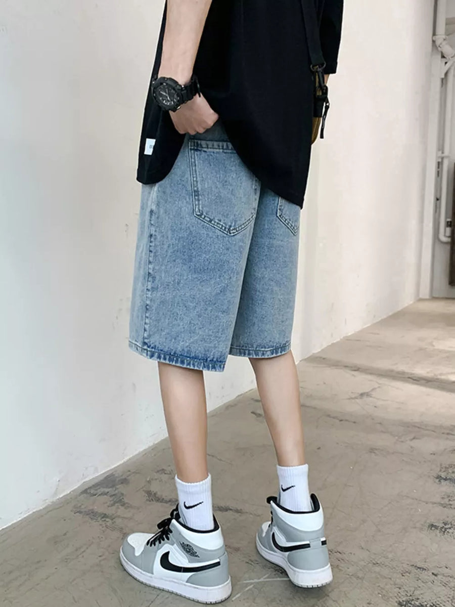 Men's Acid Wash Denim Shorts in Blue