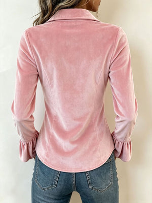 100% polyester Care instructions: Machine wash cold blouse in Navy Blue with fitted silhouette