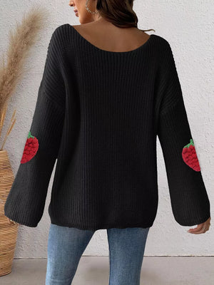 Black oversized pullover sweater with off-shoulder
