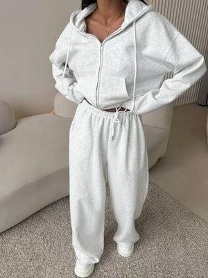 lounge set in Pink with drawstring and cropped, full-length