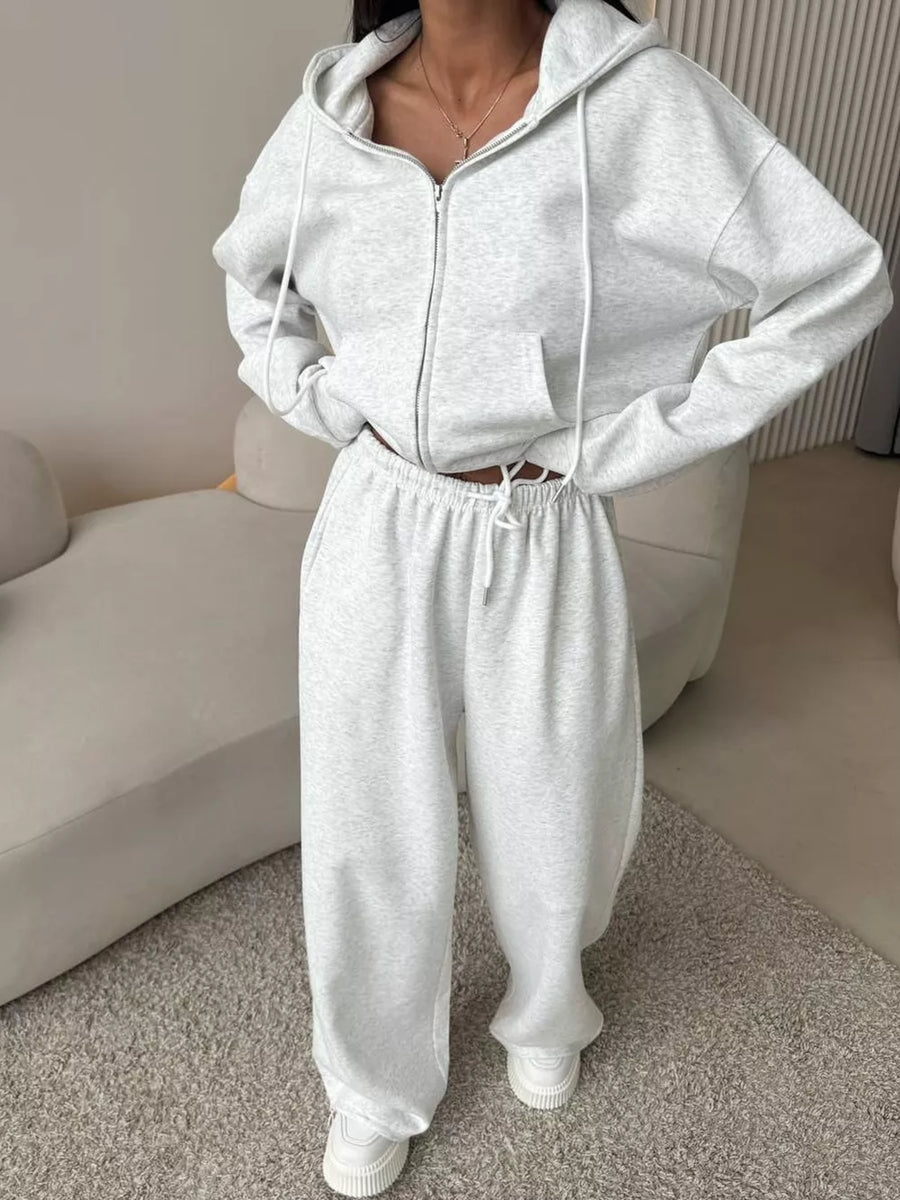 lounge set in Pink with drawstring and cropped, full-length