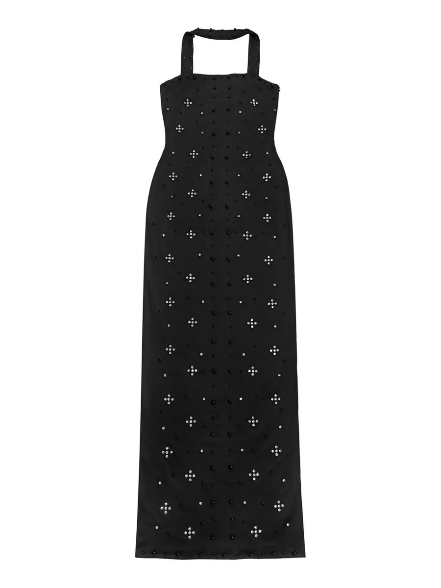 black maxi dress with maxi and pullover