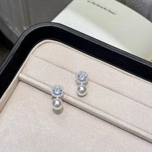 Synthetic Pearl,Alloy,925 silver needle,Zircon Care instructions: Avoid wearing earrings in Silver with drop silhouette