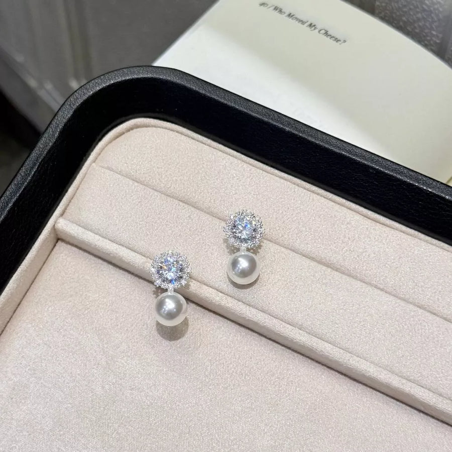 Synthetic Pearl,Alloy,925 silver needle,Zircon Care instructions: Avoid wearing earrings in Silver with drop silhouette