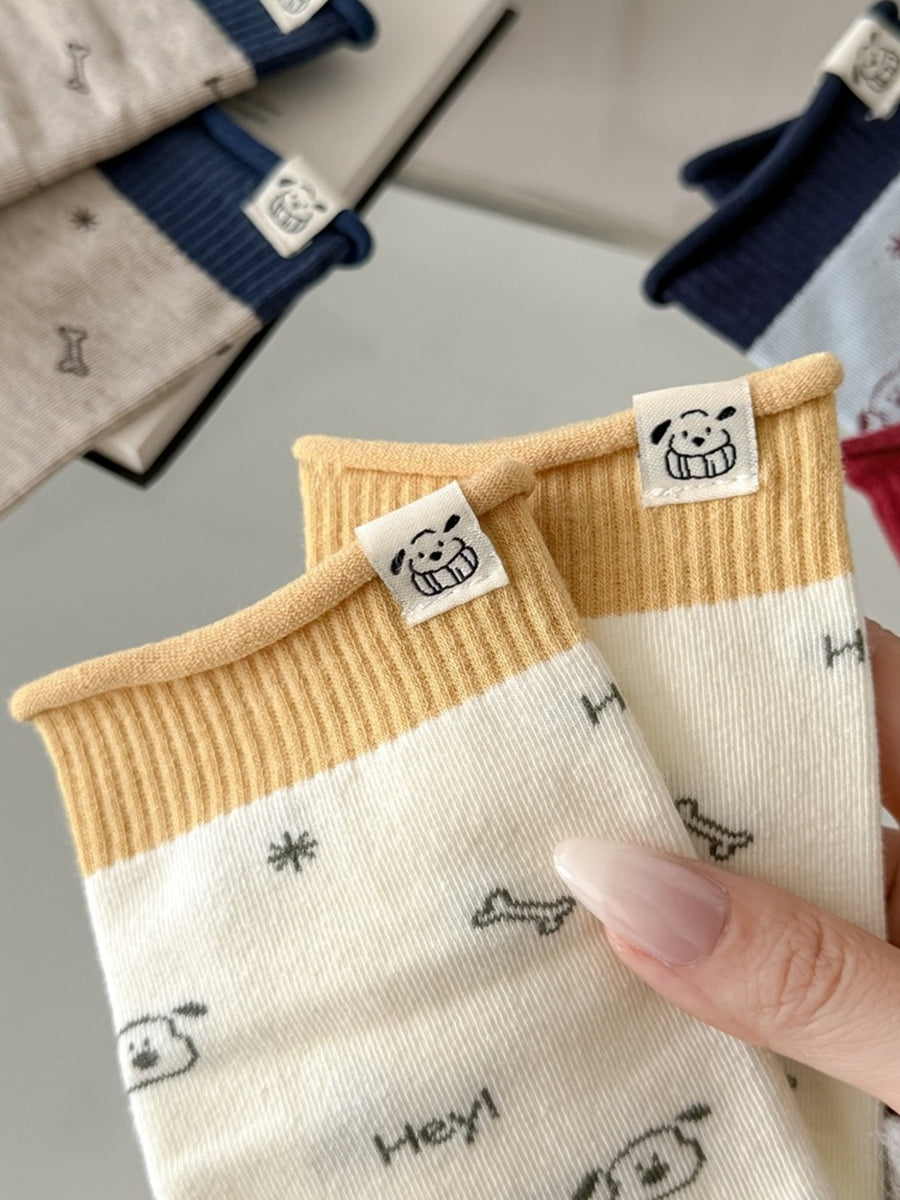 socks in Blue with cartoon-print and ribbed cuff
