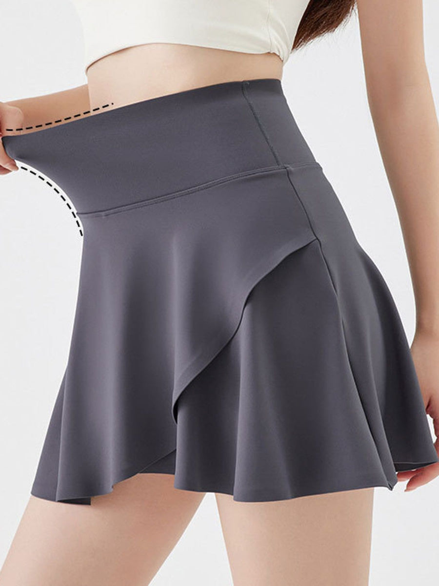 High-Waisted Flared Athletic Skirt in blush pink with high-waisted