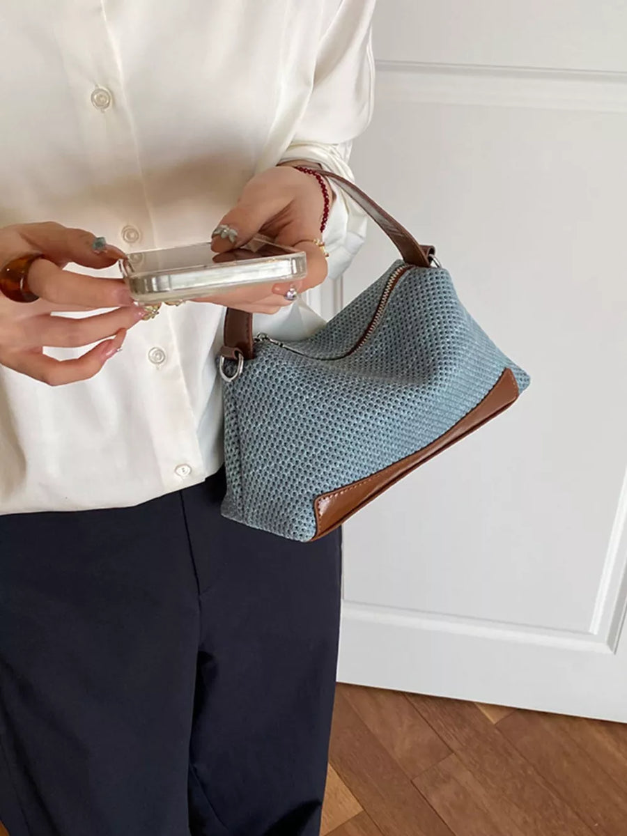 Blue with Woven Texture Crossbody Bag in Blue