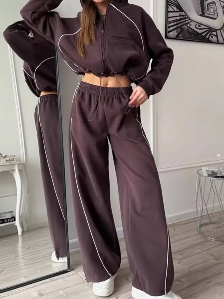 Fleece Zip-up Hoodie And Joggers Set in blush pink