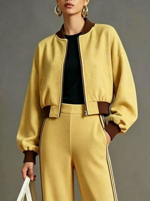 athleisure tracksuit in cream with collared