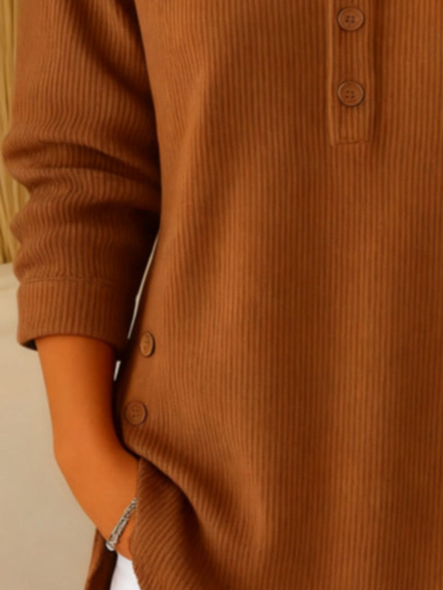 Full Size Button Detail Corduroy Shirt Plus Size in Black