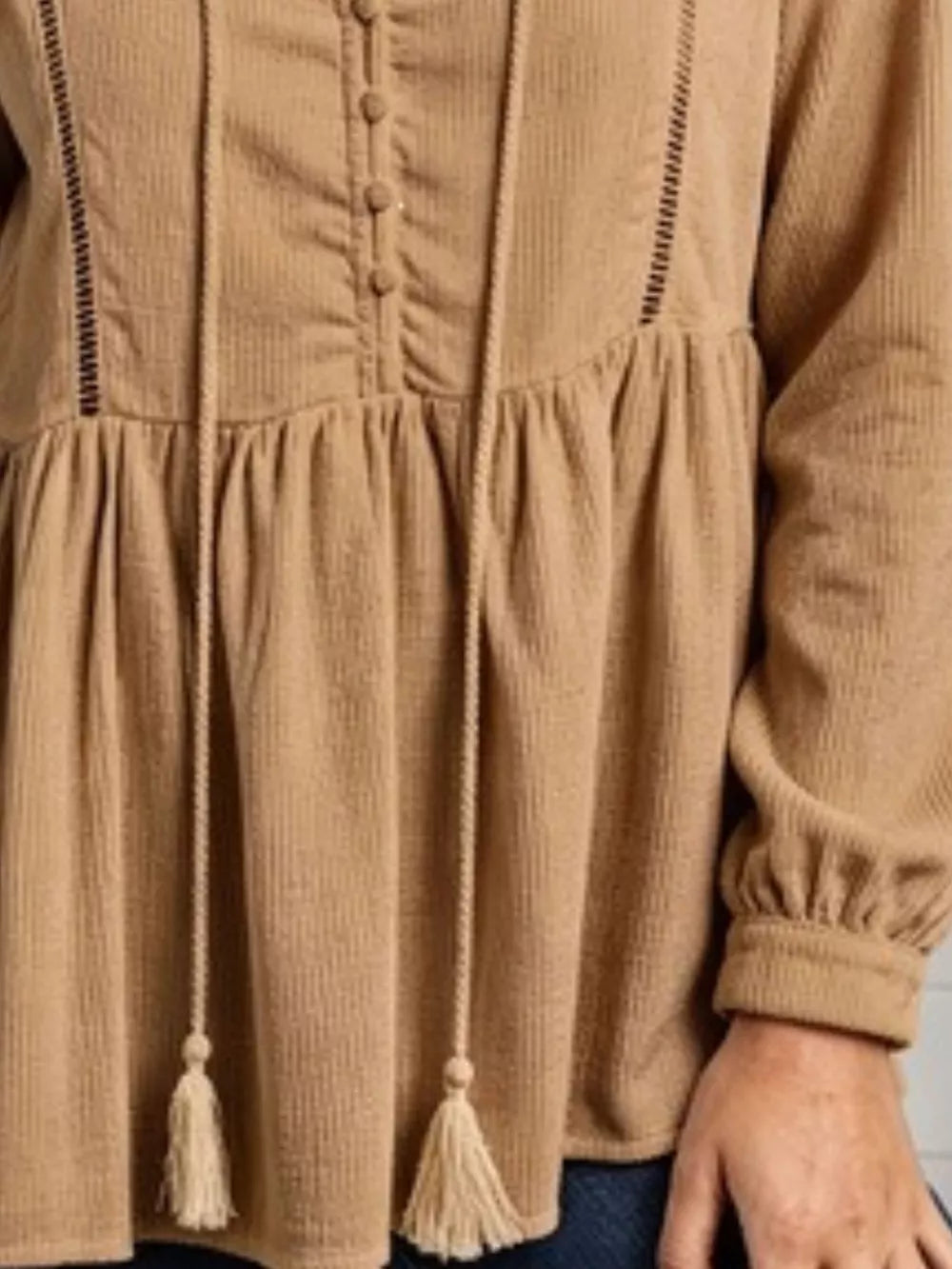 Khaki peplum peplum top with v-neck