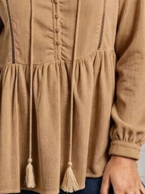 Khaki peplum peplum top with v-neck
