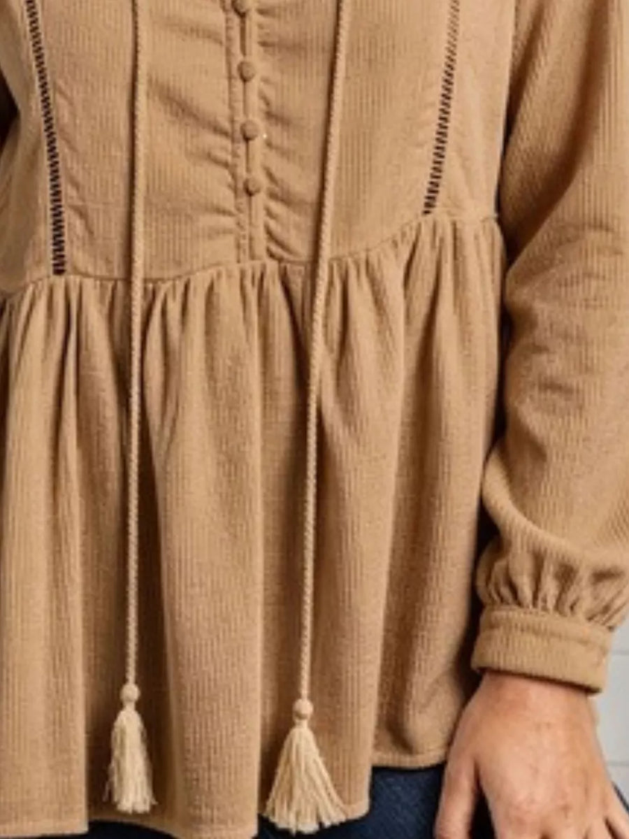 Khaki peplum peplum top with v-neck