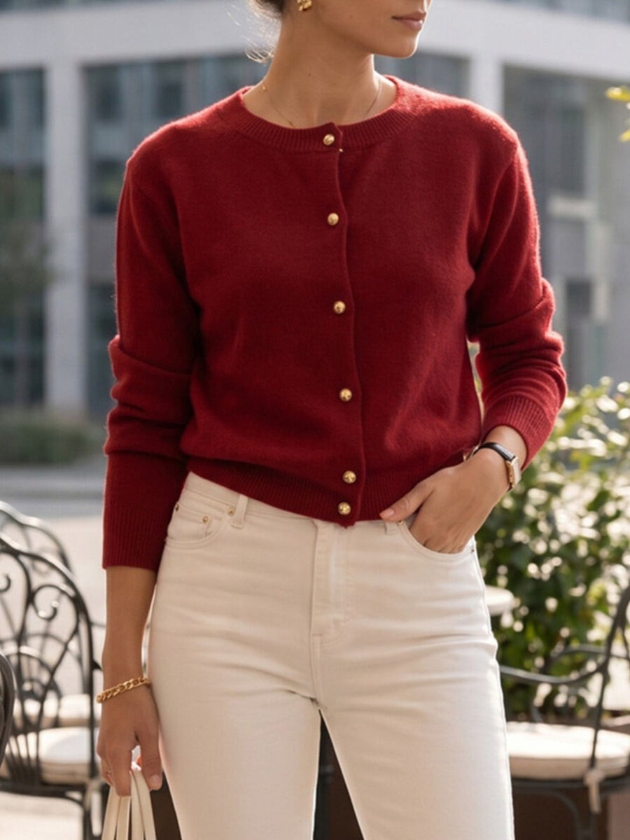 classic cardigan in Caramel Color with round neck