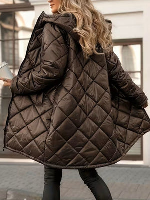 100% polyester Care instructions: Machine wash cold quilted jacket in dark brown with relaxed silhouette