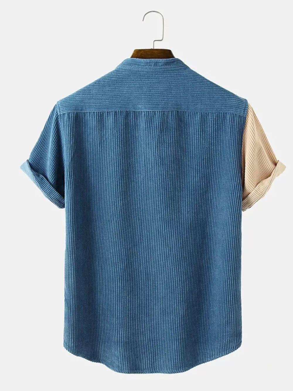 Light Blue Men's Full Size Color Block Corduroy Shirt