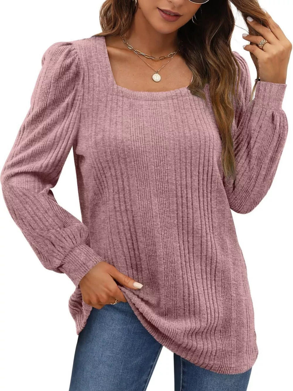 Light Gray blouse featuring ribbed and ribbed