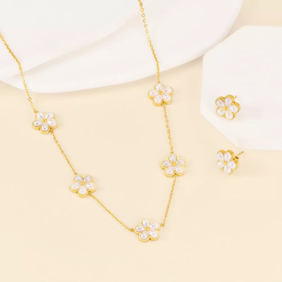 jewelry set featuring floral in Gold with 18K Gold-Plated,Resin,Stainless Steel Care instructions: Avoid wearing during ex