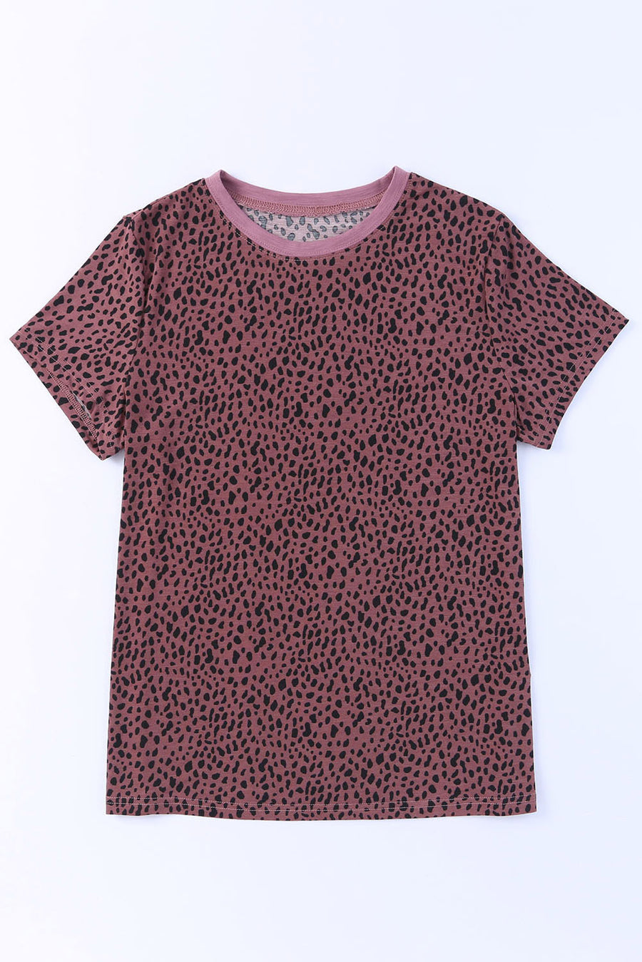 Dusty Pink spotted print crew neck t-shirt with short sleeves.