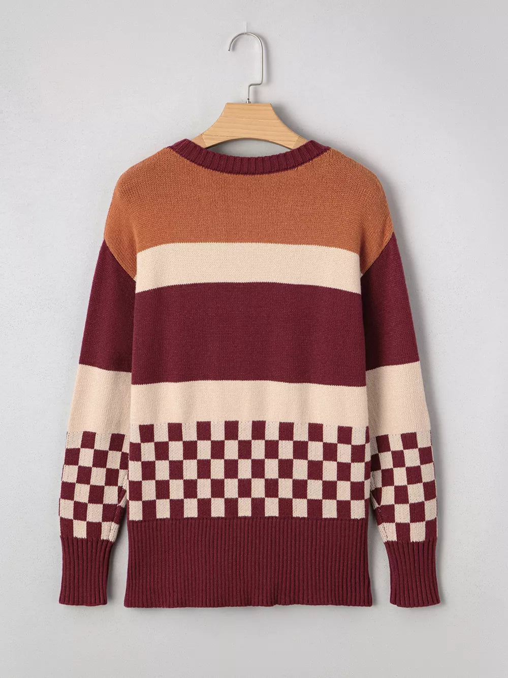 burgundy relaxed pullover sweater with crew neck