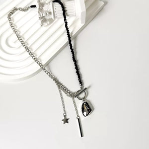 Gothic Punk Star Charm Toggle Necklace in Black