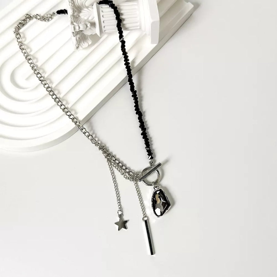 Gothic Punk Star Charm Toggle Necklace in Black
