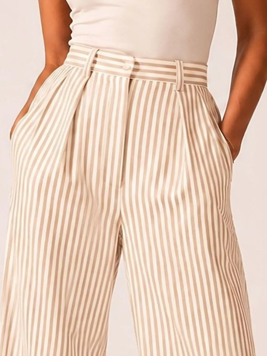 wide-leg pants featuring striped in black with 100% polyester Care instructions: Machine wash cold texture