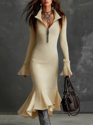 modern sweater dress in Amber with collared