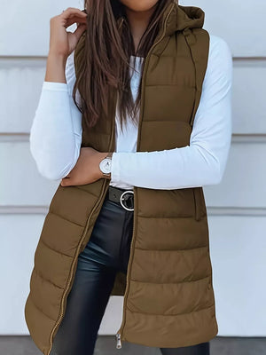 Chocolate straight puffer vest with hooded