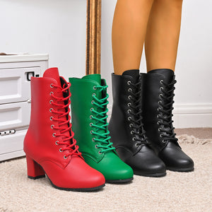 boots in red featuring round toe and structured fit