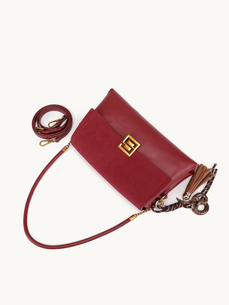 burgundy with crossbody bag with gold-tone hardware