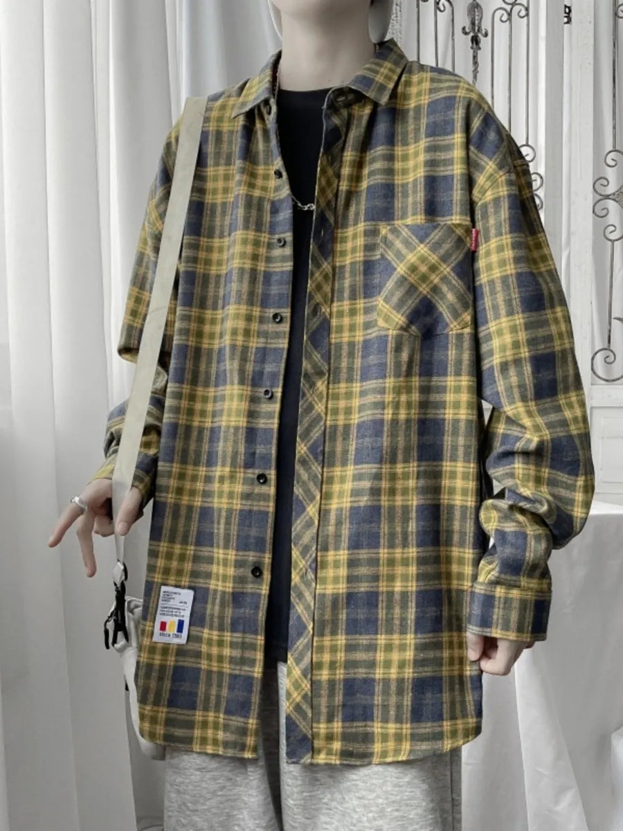 Yellow Men's Plus Size Plaid Button Up Shirt