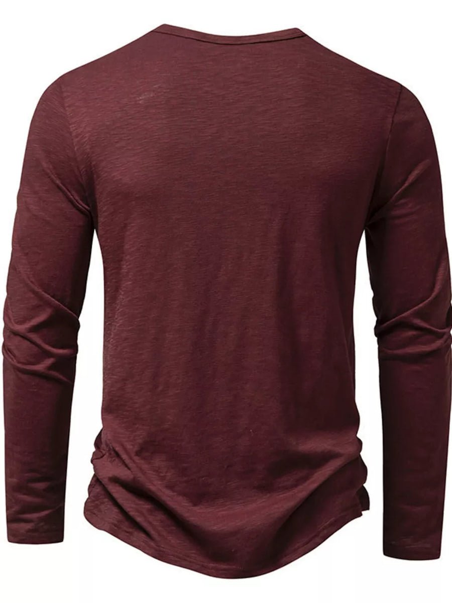 Men's Long Sleeve Henley T-shirt in Wine Red