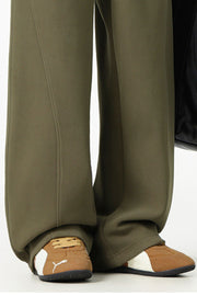 Men's army green relaxed wide-leg sweatpants with drawstring detail