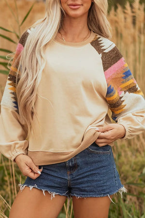 Sequined Rodeo Graphic Aztec Bubble Sleeve Sweatshirt option 3