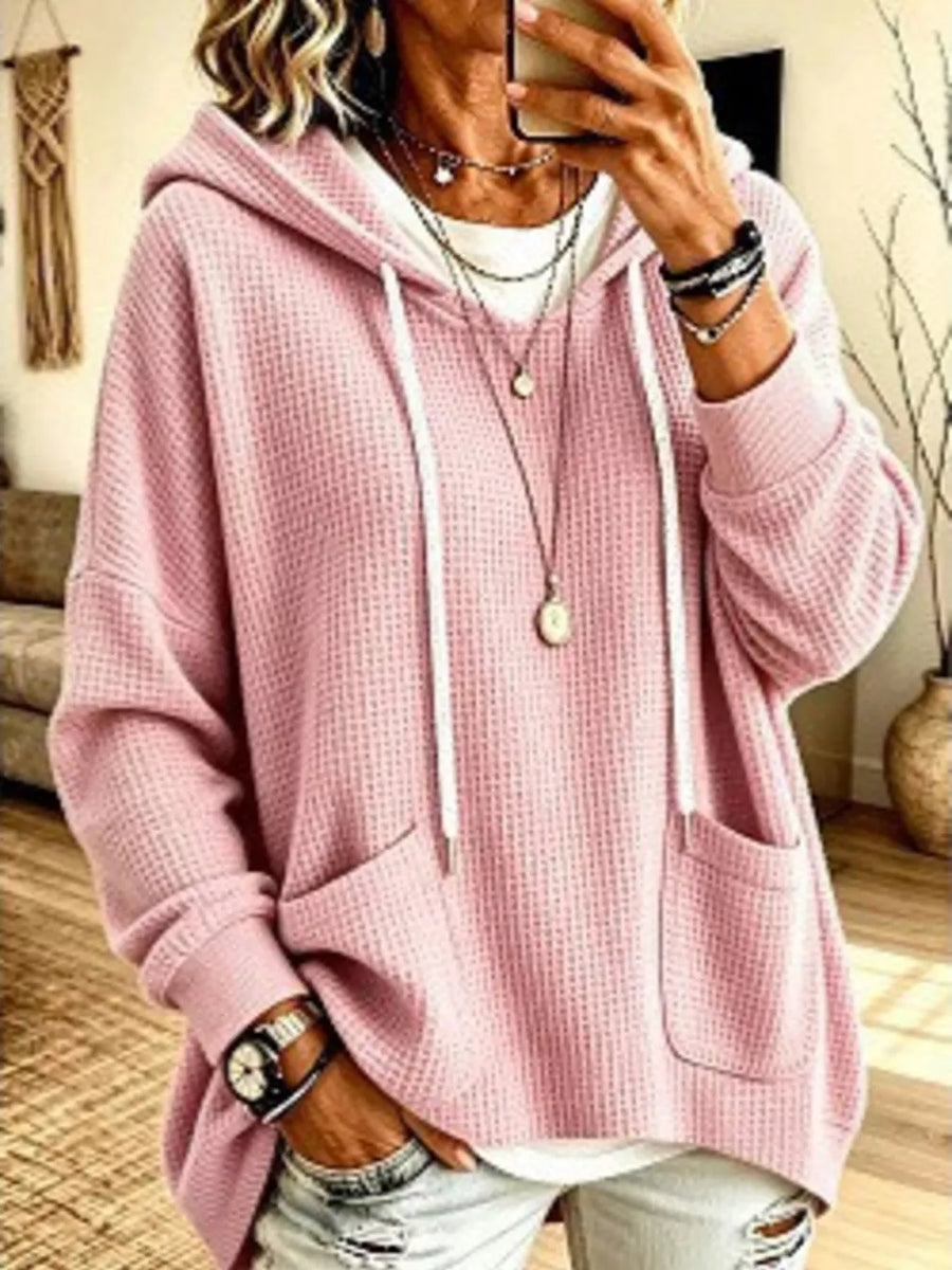 Pink pullover hoodie with pocketed and long sleeve