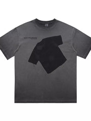 Men's grey cotton blend t-shirt with distressed graphic print and text detail.