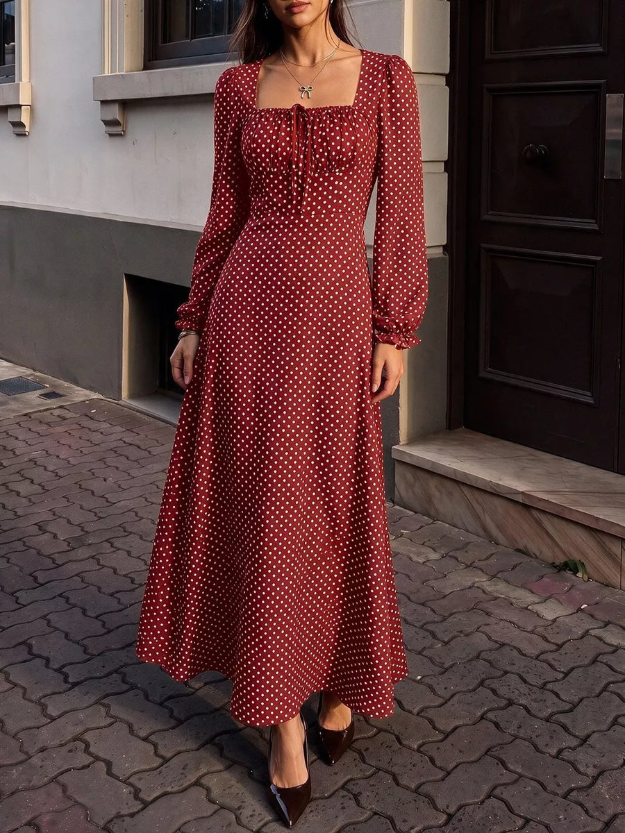 Red maxi dress with maxi and pullover