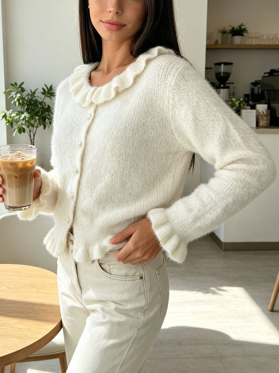 White regular cardigan with collared