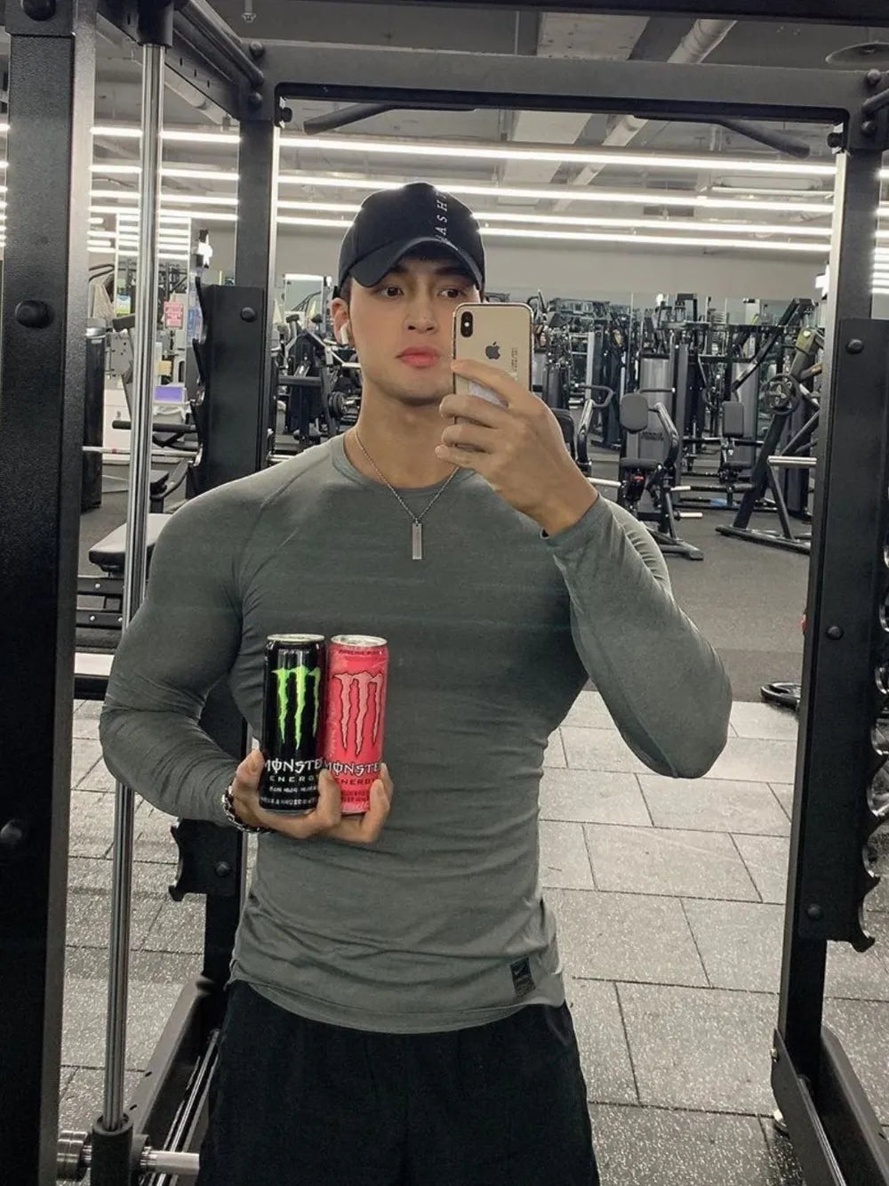 Dark Gray performance long sleeve tee with crew neck and breathable fabric.