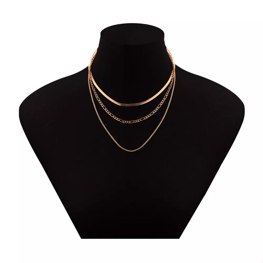 18k Gold-plated Three-layered Necklace in Gold
