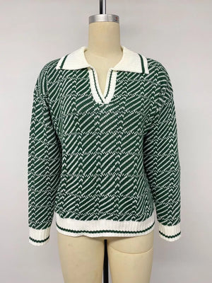 Geometric Patterned Collared Sweater option 7