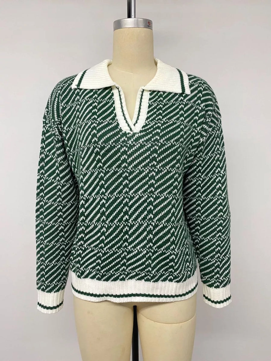 Geometric Patterned Collared Sweater option 7