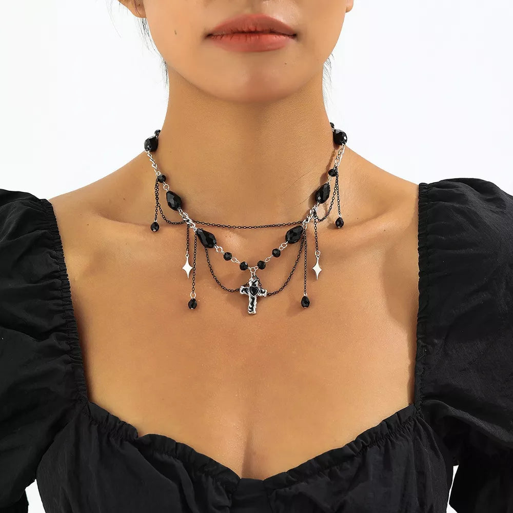 Black Gothic Cross Pendant Necklace Alloy Resin