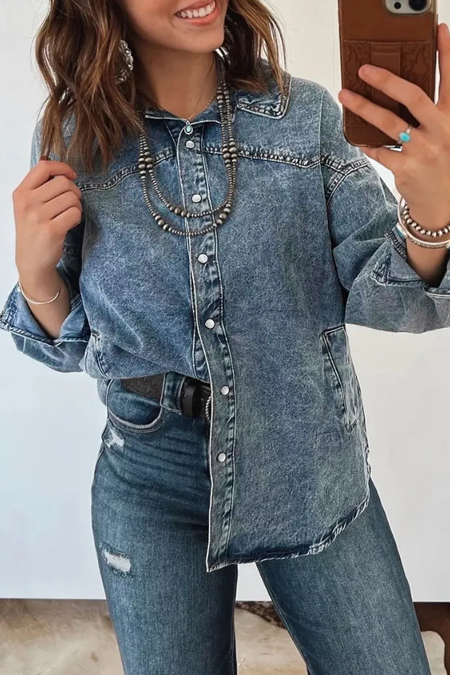 Western Long Sleeve Denim Jacket Tunic in Medium