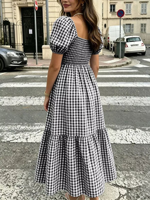 cottagecore midi dress in sky blue with square neck