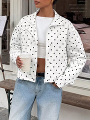 white windbreaker with polka dot and collared