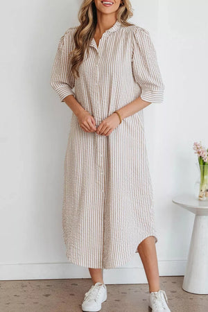 Stripe Frilled Collar Half Sleeve Shirt Dress option 7