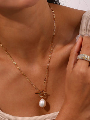 18K Gold-Plated Baroque Pearl Pendant Necklace in ivory with layered design